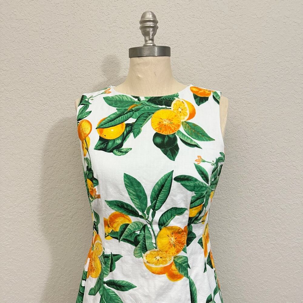 EVA MENDES Mini Dress Orange Citrus Fruit Print Sleeveless Stretch - Picture 4 of 13